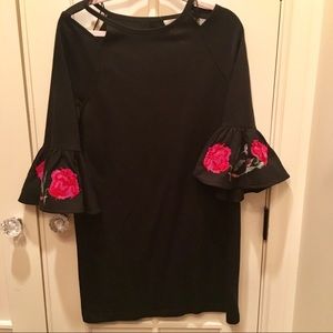 Francesca’s Black Floral Bell Sleeve Dress - NWT
